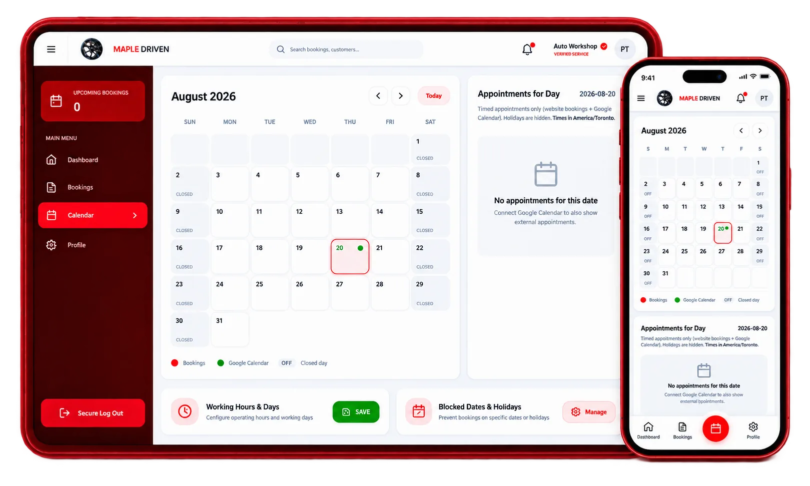 MapleDriven Partner Calendar & Booking Management Dashboard